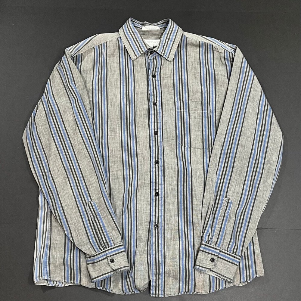 Yves Saint Laurent YSL Menswear Striped Gray Button Down Size Large 100% Cotton
